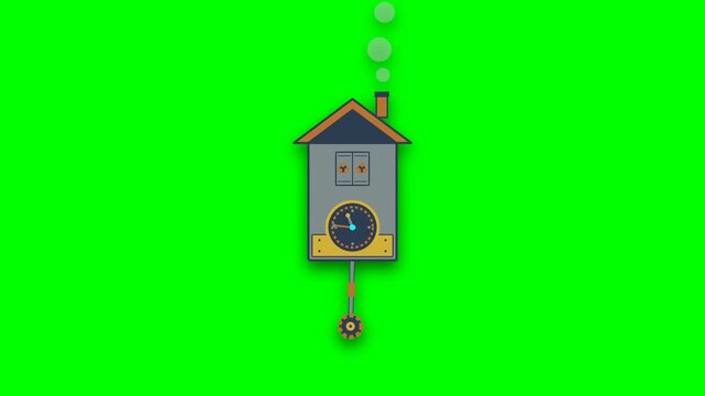 Digital Cuckoo Clock House Vector Animation Featuring A Classic Timekeeping Mechanism Design