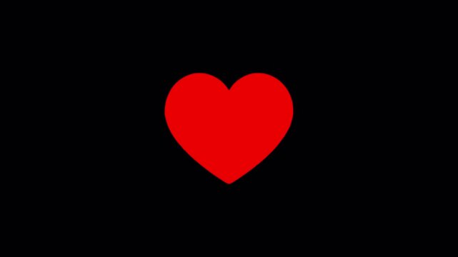 Seamless animation of a burning heart shape with sparks, neon red heart beat with love icon animation on transparent background in 4k.