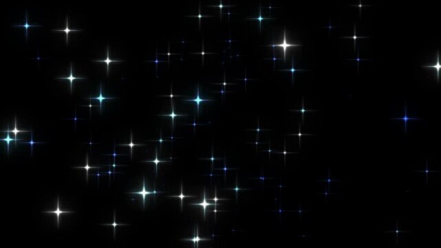 Stars Sparkling In The Night Sky Background Loop 4k animation. blue sparkling stars effect in loop mode. VFX