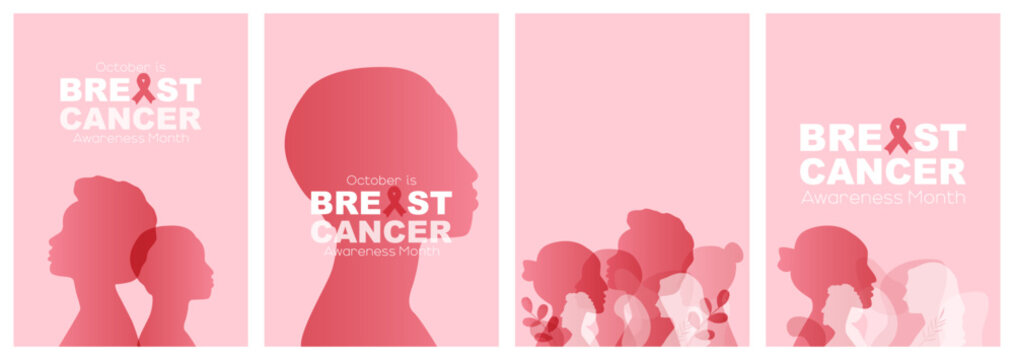 October is Breast Cancer Awareness Month card set.