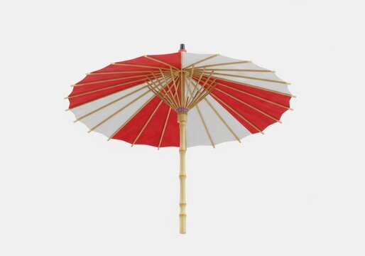 Traditional red and white striped wagasa parasol with bamboo handle