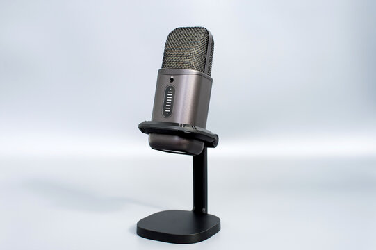 Professional usb microphone on stand for studio recording and podcasting
