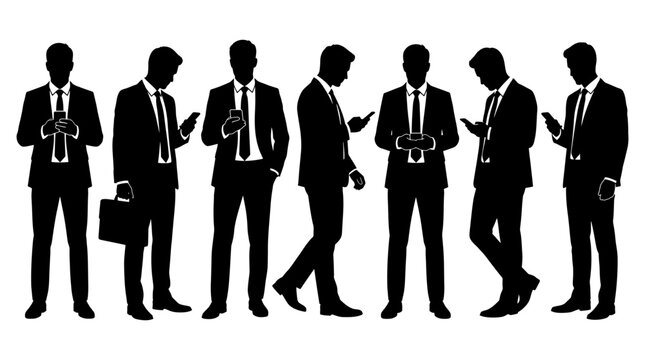 Set of business men silhouettes using smartphones