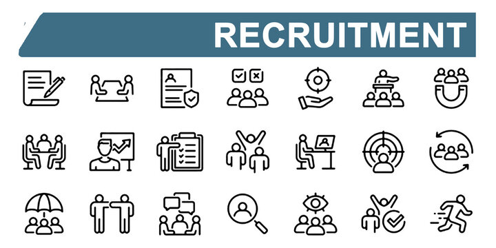 Recruitment web icons in line style.