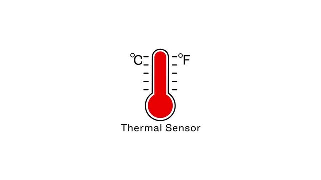 Thermal sensor animation with celsius and fahrenheit temperature scale for scientific and industrial monitoring applications
