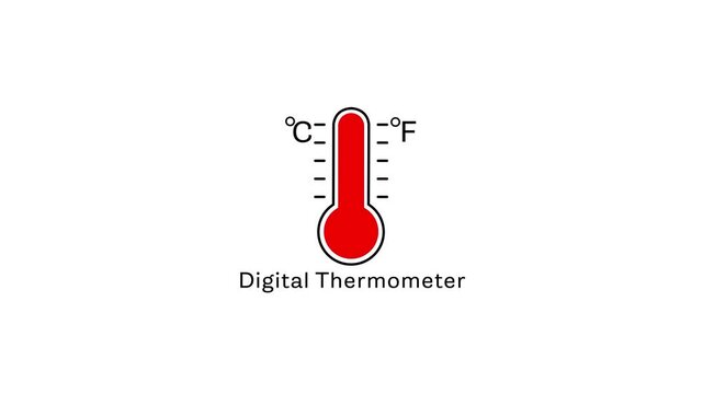 Digital thermometer animation with celsius and fahrenheit scale for medical and health care infographics