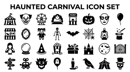 Fototapeta premium Haunted carnival icon set. Halloween circus symbols and spooky fairground vector graphics.