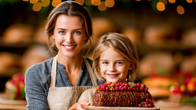 Baker Handing Yule Log Sample in Artisan Bakery