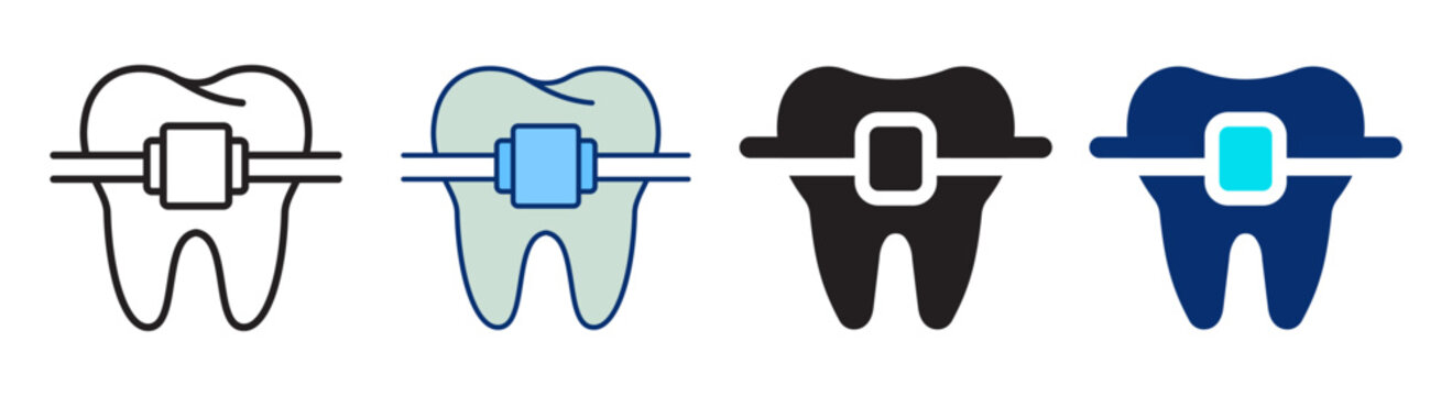 Dental braces icon representing orthodontic treatment, teeth alignment, and smile correction. Vector illustration for orthodontics, dental care, and oral health concept.