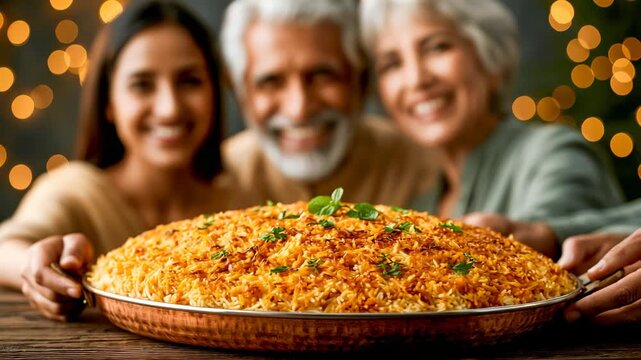 Muslim Family Serving Biryani Together at Home