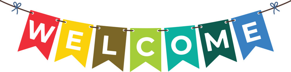 Colorful welcome bunting flags hanging on a rope isolated on white background as a vector file © Mohammad