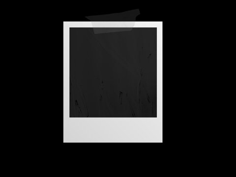 Vintage photo frame card with film texture with glued black tape, isolated black JPEG.