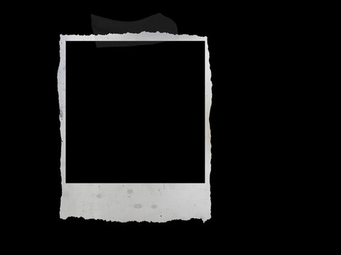 Vintage photo frame card with film texture with glued black tape, isolated black JPEG.