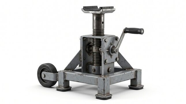 Heavy duty trailer jack stand. Industrial steel leveling support for vehicle maintenance.