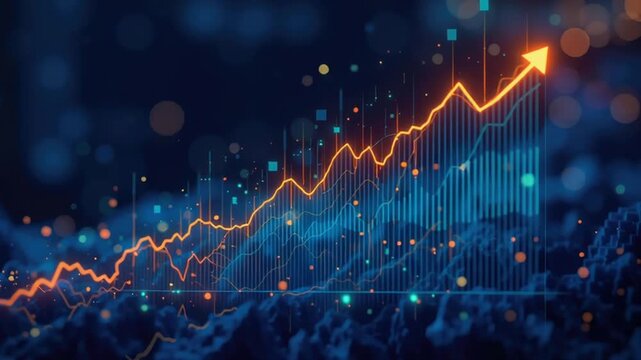 Dynamic Glowing Financial Growth Chart Showing Positive Market Trends and Data Analytics Advancement