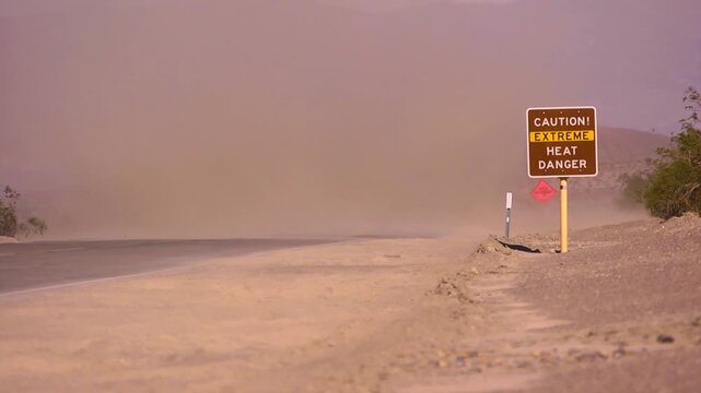 Huge dust storm covering marathon athletes in death valley