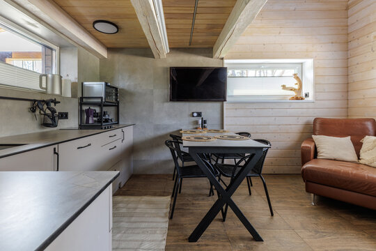 Modern Country House Kitchen and Dining Zone Interior