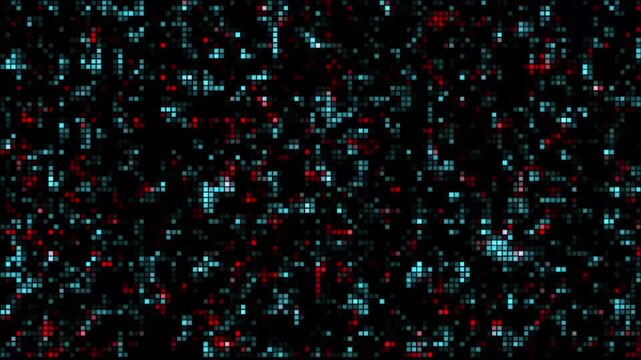 Digital data stream background, abstract glowing blue and red pixels motion, cyber security technology concept, matrix binary code pattern