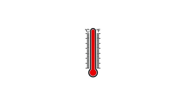 Rising temperature thermometer animation, heat level indicator climate