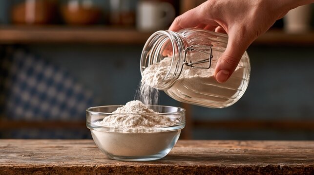 National Diatomaceous Earth Day: wide banner photograph of diatomaceous earth powder being poured into a glass jar on a rustic shelf