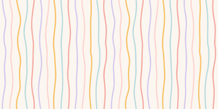 Watercolor Baby Stripe Seamless Pattern. Vector Pastel Wavy Vertical Thin Lines on Cream Background. Hand Drawn Stripe for Nursery, Gift Wrap, Fabric, Wallpaper.