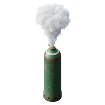 Old Rusty Green Gas Cylinder with White Smoke Puff