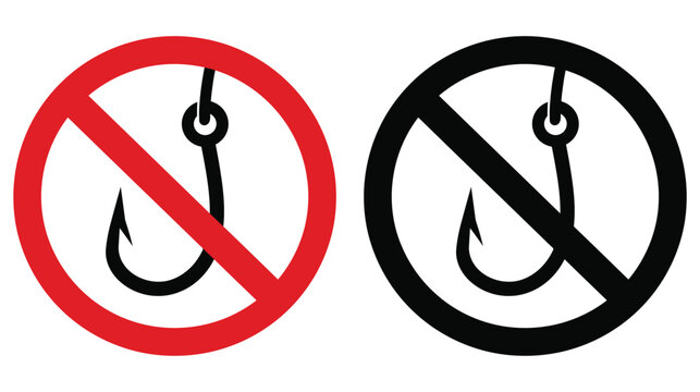 Hook symbol icon forbidden sign for no fishing activity allowed