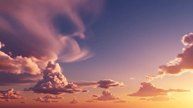 Dramatic sky clouds at sunset sunrise warm light