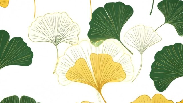Pattern of green and gold ginkgo biloba leaves.