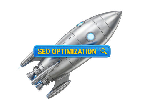 SEO optimization rocket ship icon. Digital marketing growth concept with space vehicle.