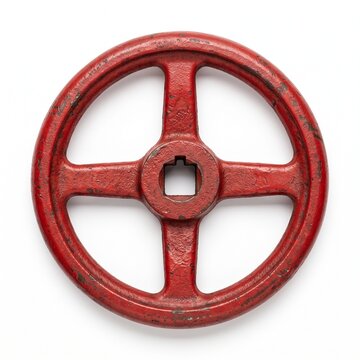 Isolated studio shot of a utility valve handle wheel on a pure white background. Clean product photo for industrial equipment suppliers and plumbing hardware catalog marketing.