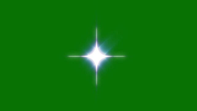 Single twinkle star animation, fast line glitter motion, white cartoon blinking stars, flat vector doodle sparkle, isolated green screen background overlay, 4k