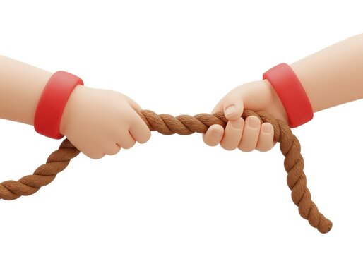 3d cartoon hands pulling a rope in a tug of war competition