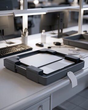 Hardware Repair Intake Tray with Laptop on Clean Service Bench