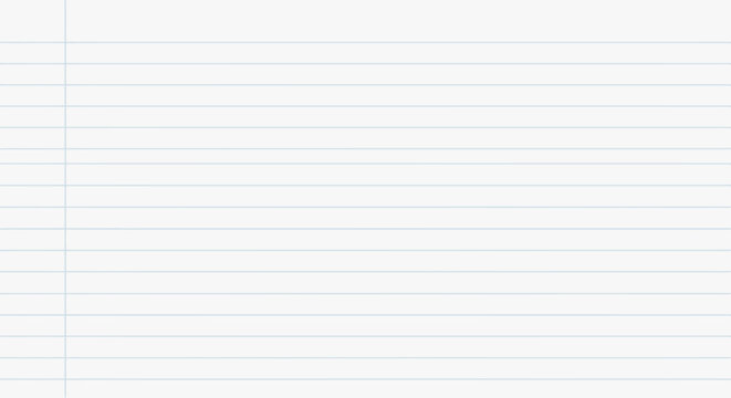 Lined notebook paper texture, white ruled school paper background vector, horizontal blue lines with vertical margin for education and writing