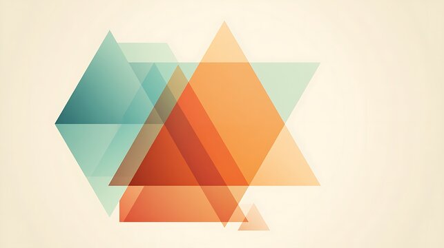 Abstract geometric composition with overlapping translucent triangles in warm and cool tones. Minimalist background.