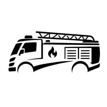 Fire Truck Silhouette Logo Vector Illustration Isolated on White Background Minimalist Emergency Vehicle Line Art Symbol for Firefighter Logistics and Public Safety Concept Design