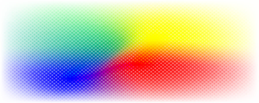 Abstract background with white dot grid pattern on a vibrant colorful rainbow spectrum gradient backdrop. Modern mesh texture banner template.