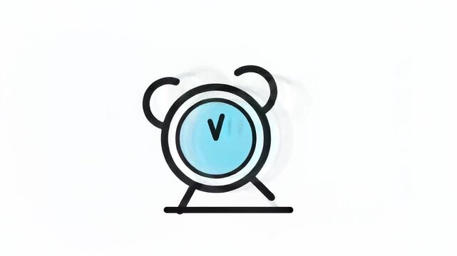 Animated alarm clock with blue face and black hands, seamless loop, symbolizing time management, productivity, and punctuality