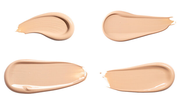 four types of Smooth Liquid Foundation Texture with Glossy Beige Surface