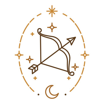 Sagittarius zodiac symbol with celestial oval frame