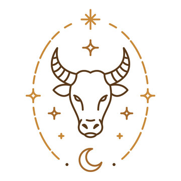 Taurus zodiac symbol with celestial oval frame