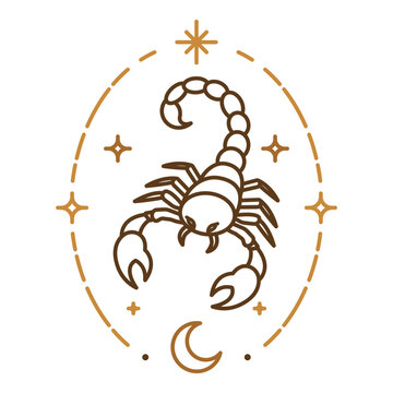 Scorpio zodiac symbol with celestial oval frame