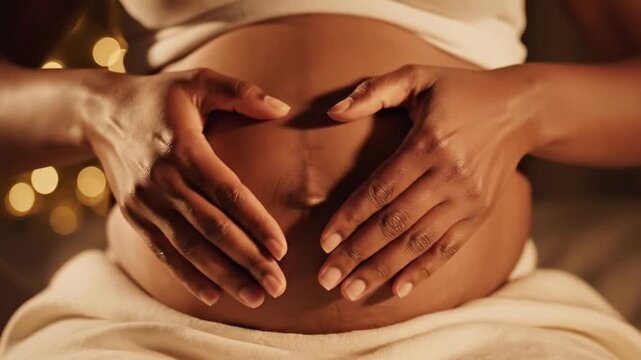 Pregnant Woman Hands Forming Heart Shape On Belly.