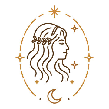 Virgo zodiac symbol with celestial oval frame