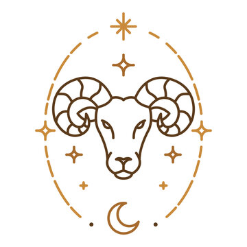 Aries zodiac symbol with celestial oval frame