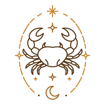 Cancer zodiac symbol with celestial oval frame