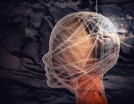 Businessperson Holding Tangled Wire Abstract Conceptual Object in Hand