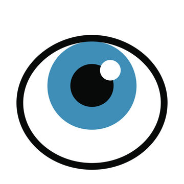 Simple eye icon with blue iris and black pupil, vector graphic illustration