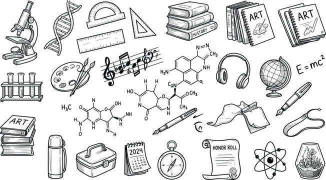 Hand Drawn Education & School Doodle Icons Set Collection